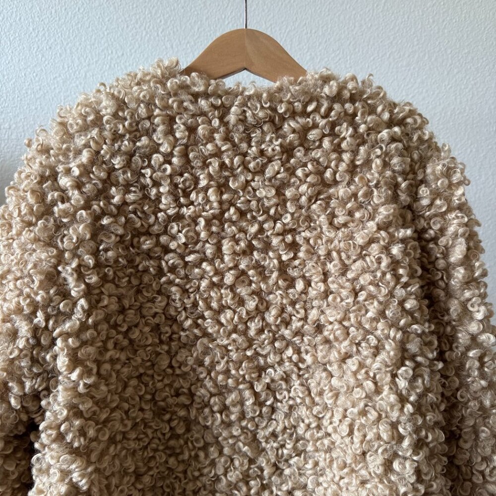 Zara Girls Sherpa Teddy Coat Camel Tan Furry Jacket Size 10 Minimalist Trend - Picture 8 of 14